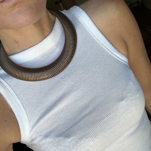 Vintage Jewelry - Vintage Brutalist style Statement Gold Coil Necklace